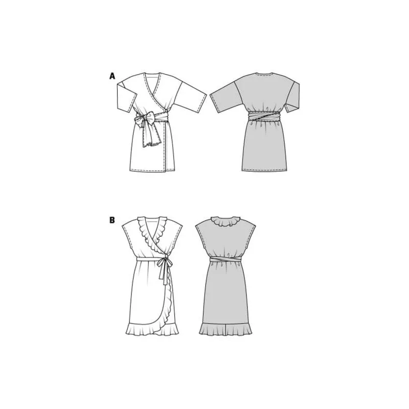 Wykrój BURDA: sukienka kopertowa z paskiem i wiązaniami | ETI